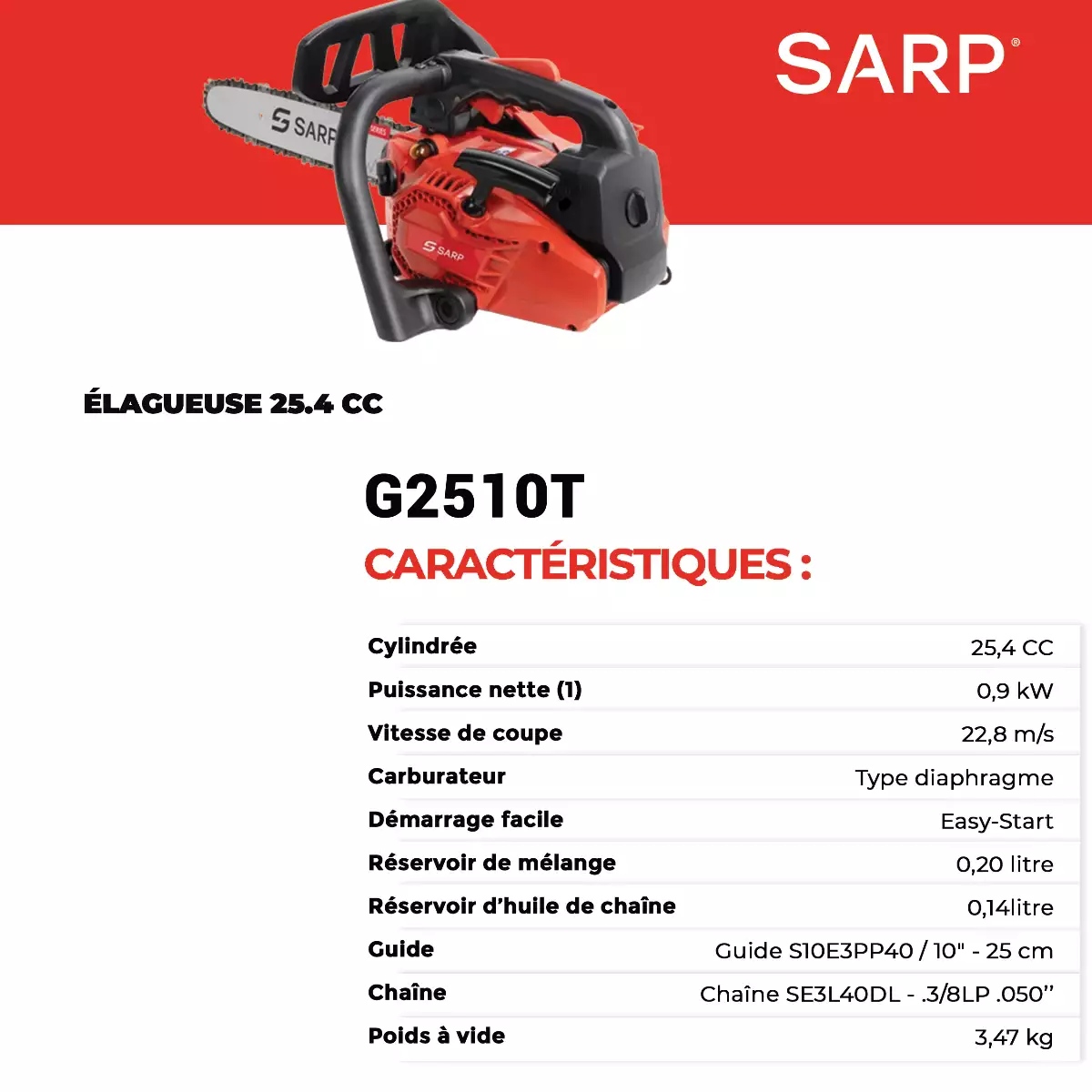 G2510T Élagueuse – 25.4 cc