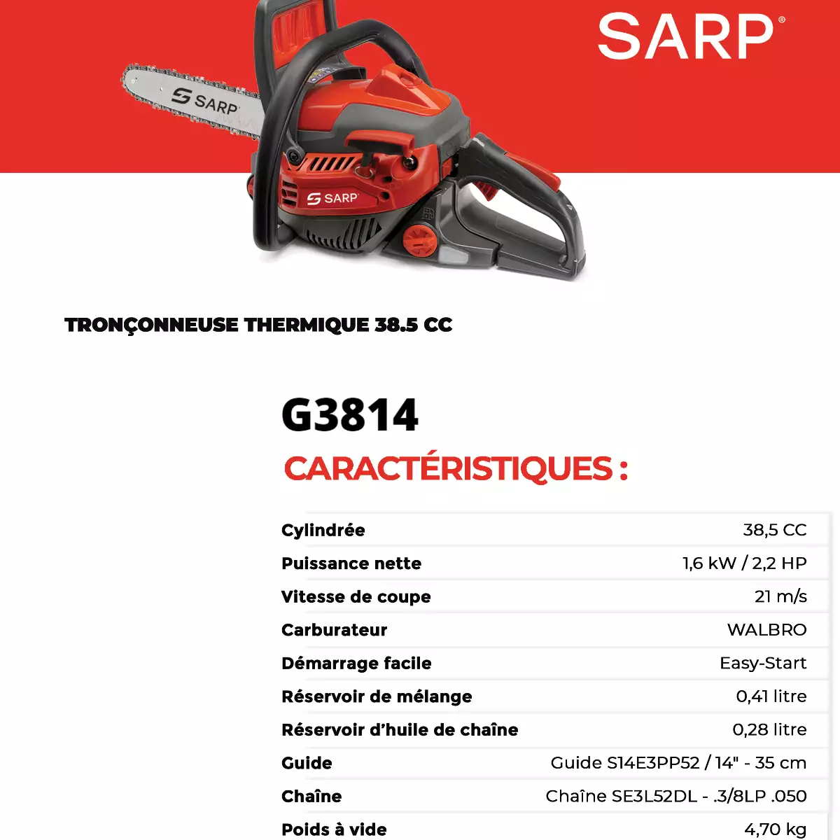 G3814 Tronçonneuse thermique – 38.5 cc