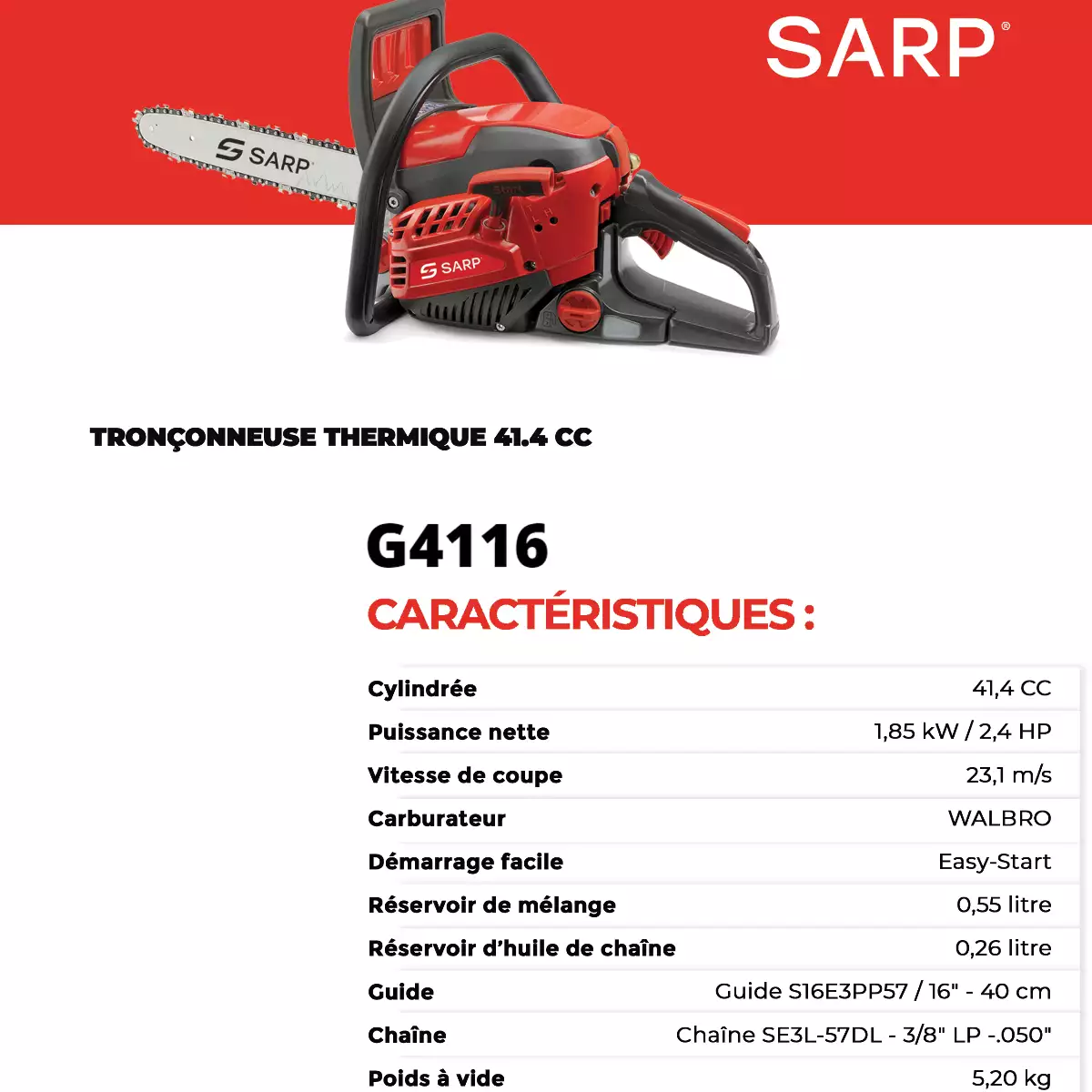 G4116 Tronçonneuse thermique – 41.4 cc