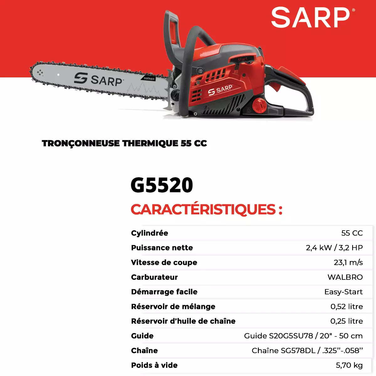 G5520 Tronçonneuse thermique – 54.3 cc