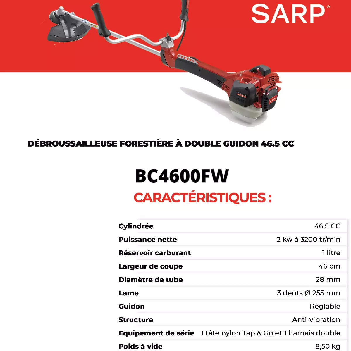 BC4600FW Débroussailleuse forestière à double guidon – 46.5 cc