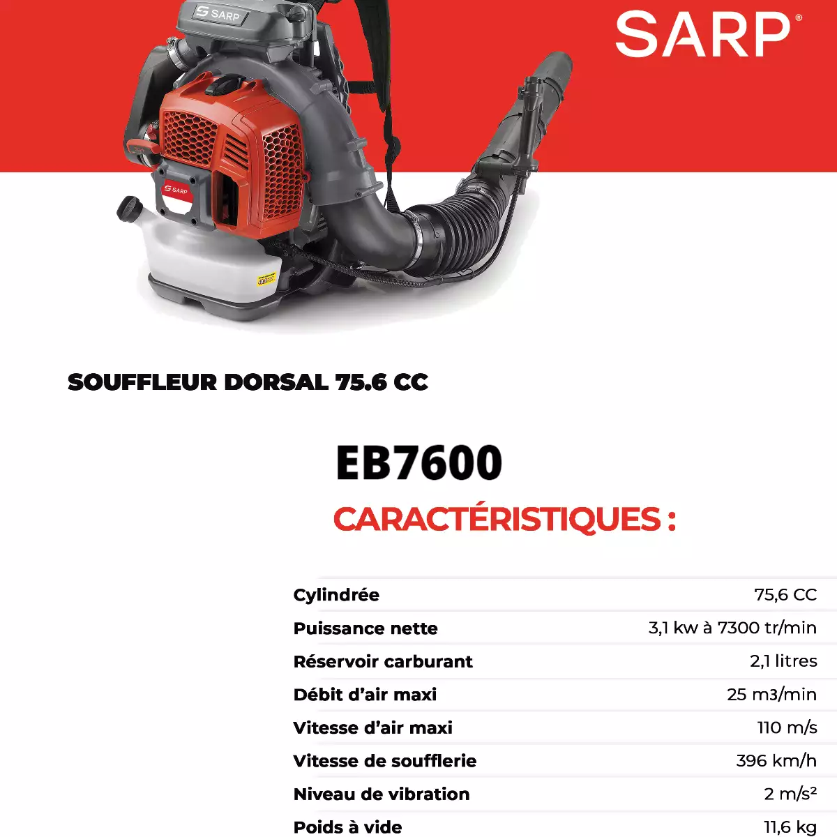 EB7600 Souffleur à dos – 75.6 CC