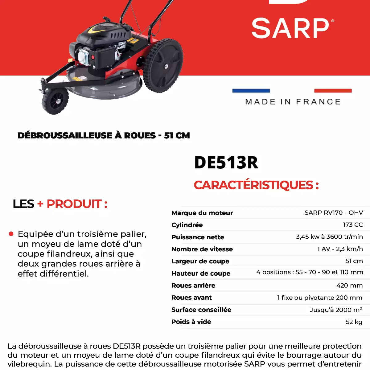 DE513R Débroussailleuse à roues – 51 cm