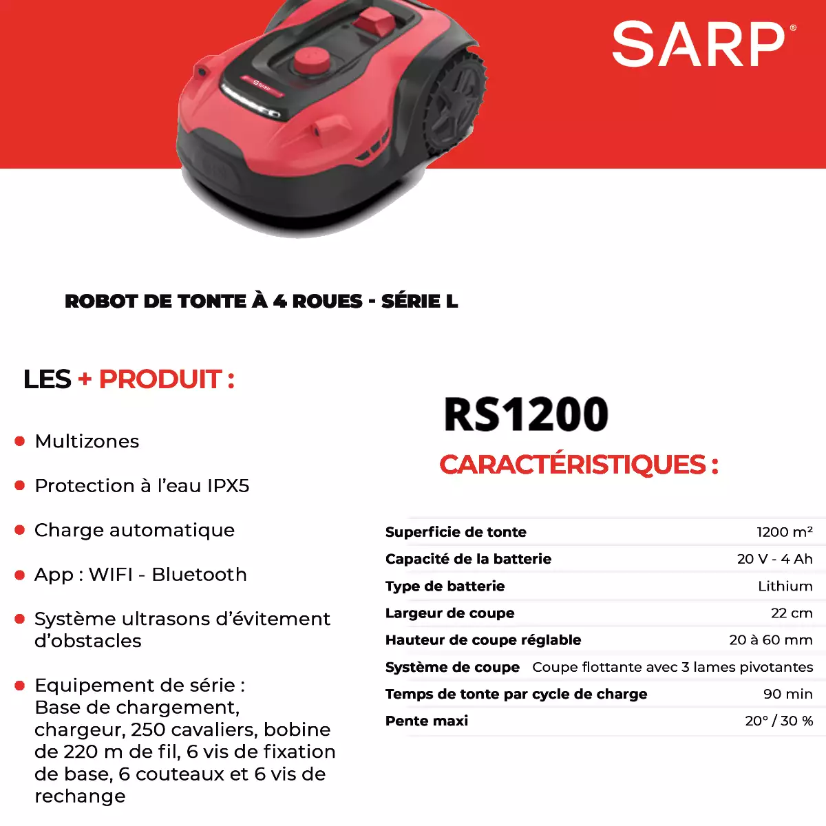 RS1200 Robot de tonte à 4 roues – Série L – 1200 m²