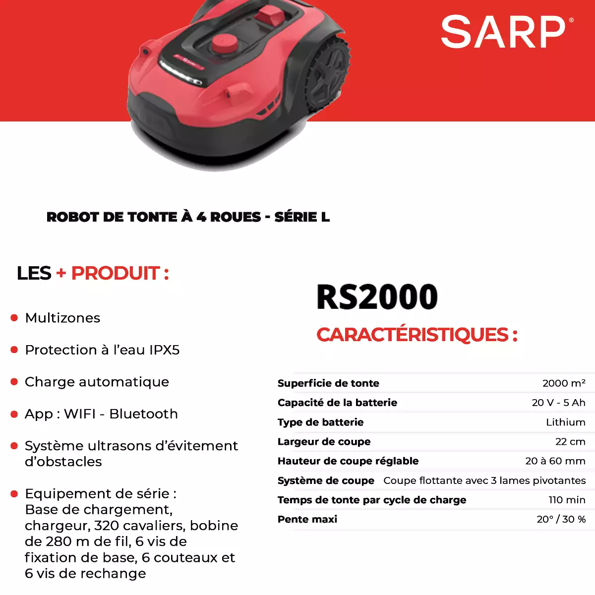 RS2000 Robot de tonte à 4 roues – Série L – 2000 m²